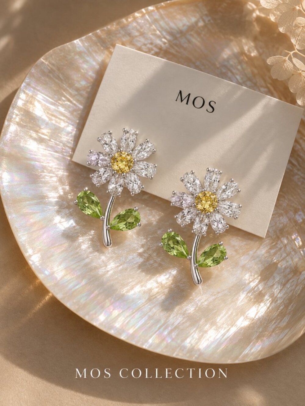 MOS COLLECTION Daisy Flower Crystal Drop Earrings